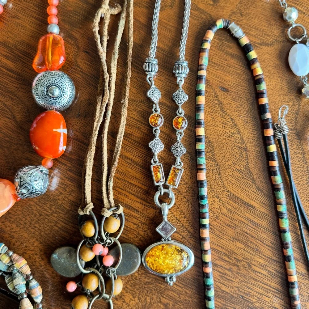 Necklace Set Lot Bundle Fun Glam Dressy Orange Silver Brown Beads Dressy Deal B - Picture 7 of 15
